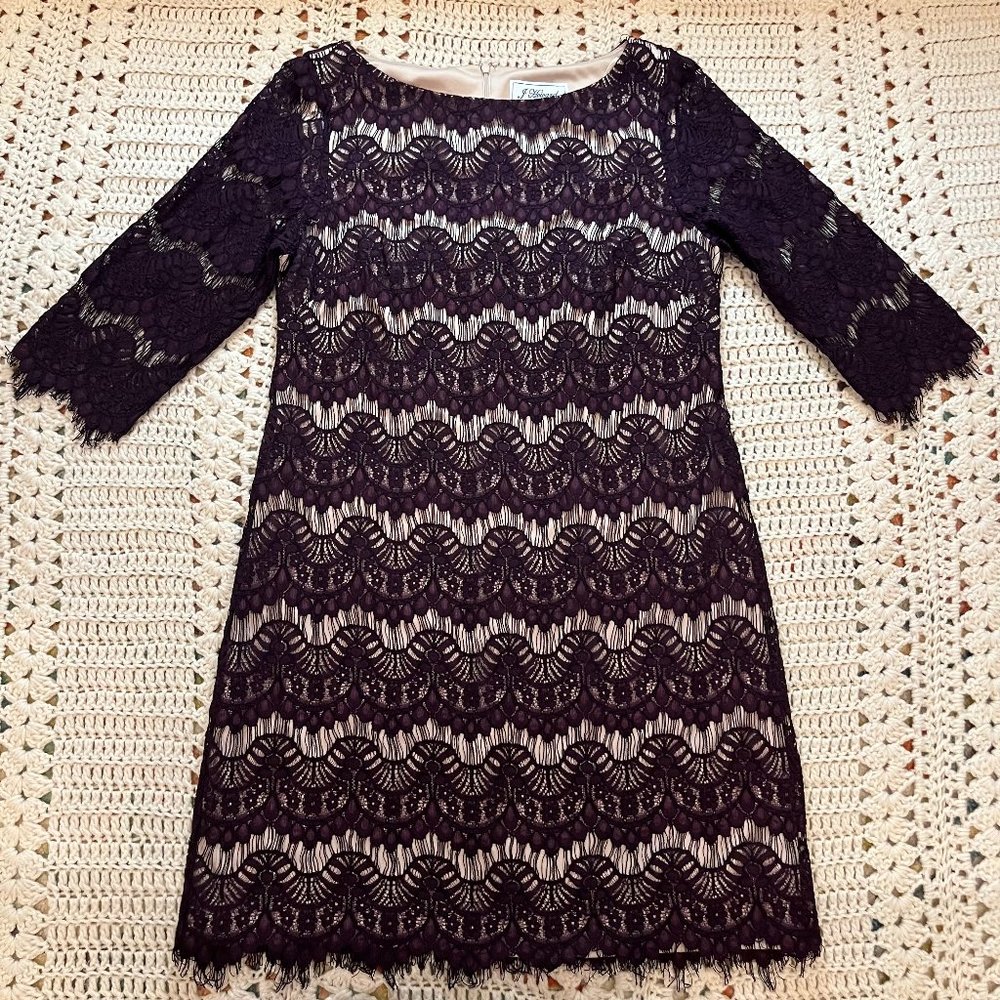J. Howard Maroon Alencon Lace 3/4 Sleeve Dress Size 12